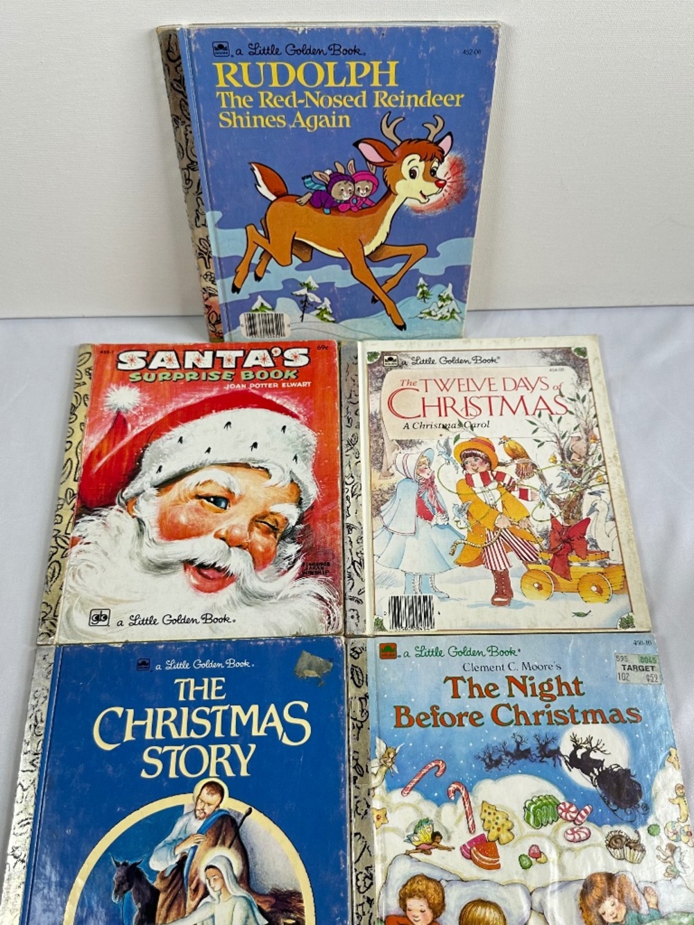 Vintage Golden Books Lot of 5, Christmas, Well Loved Measures 8x6.625 inches